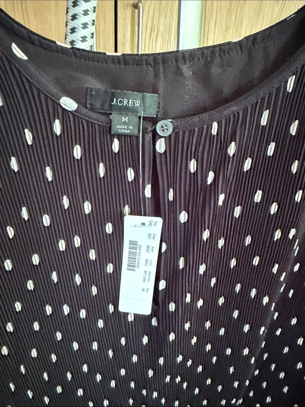 J. Crew Black Blouse with White Dot Print